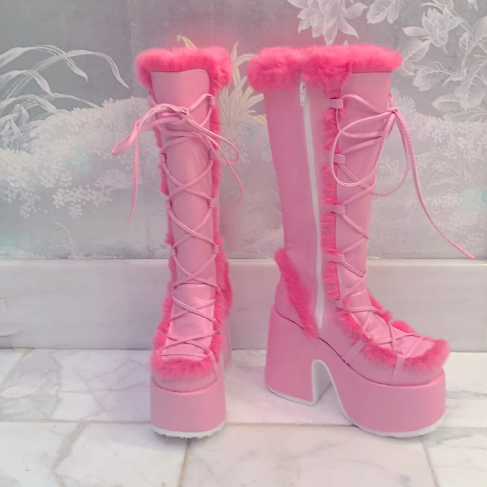 Demonia pink platform boots